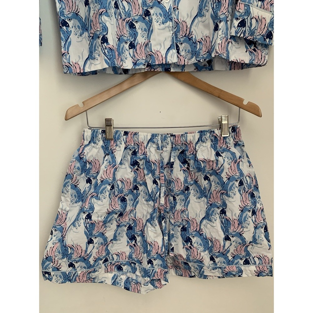 8 Oak Land Pajamas Sz M Blue Pink 100% Cotton Cockatoos Long Sleeve Shorts Prep - Picture 6 of 11